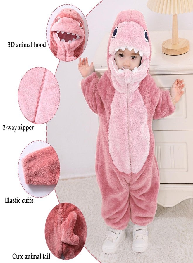 TONWHAR Toddlers Animal Costume Unisex Baby's Warm Halloween Outfits Kids Dress Up Jumpsuits Rompers(5T,Pink Shark) - Image 2